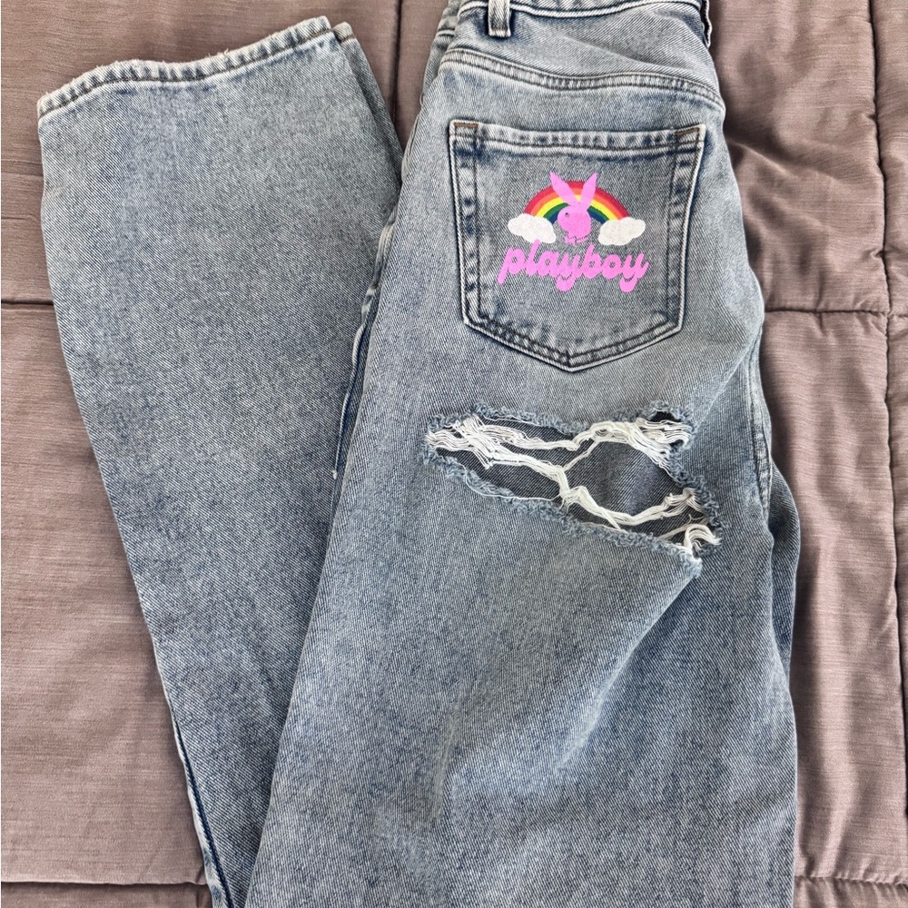 PLAYBOY Gray Flare Jeans with Pink Logo